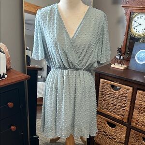 Sage Green Swiss Dot Wrap Dress Small Flowy Feminine